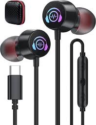 ACOCOBUY Auriculares USB-C con Micrófono y LED para Redmi y Samsung